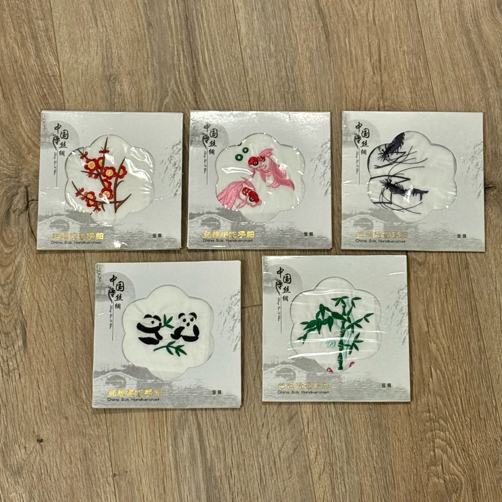 NEW Set of 5 Chinese Silk Handkerchiefs